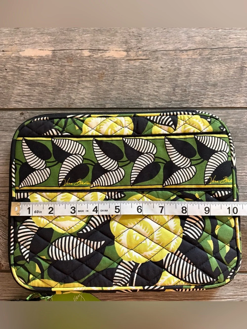 NWT Vera Bradley La Neon Rose Green, Yellow & Black Quilted Tablet Sleeve